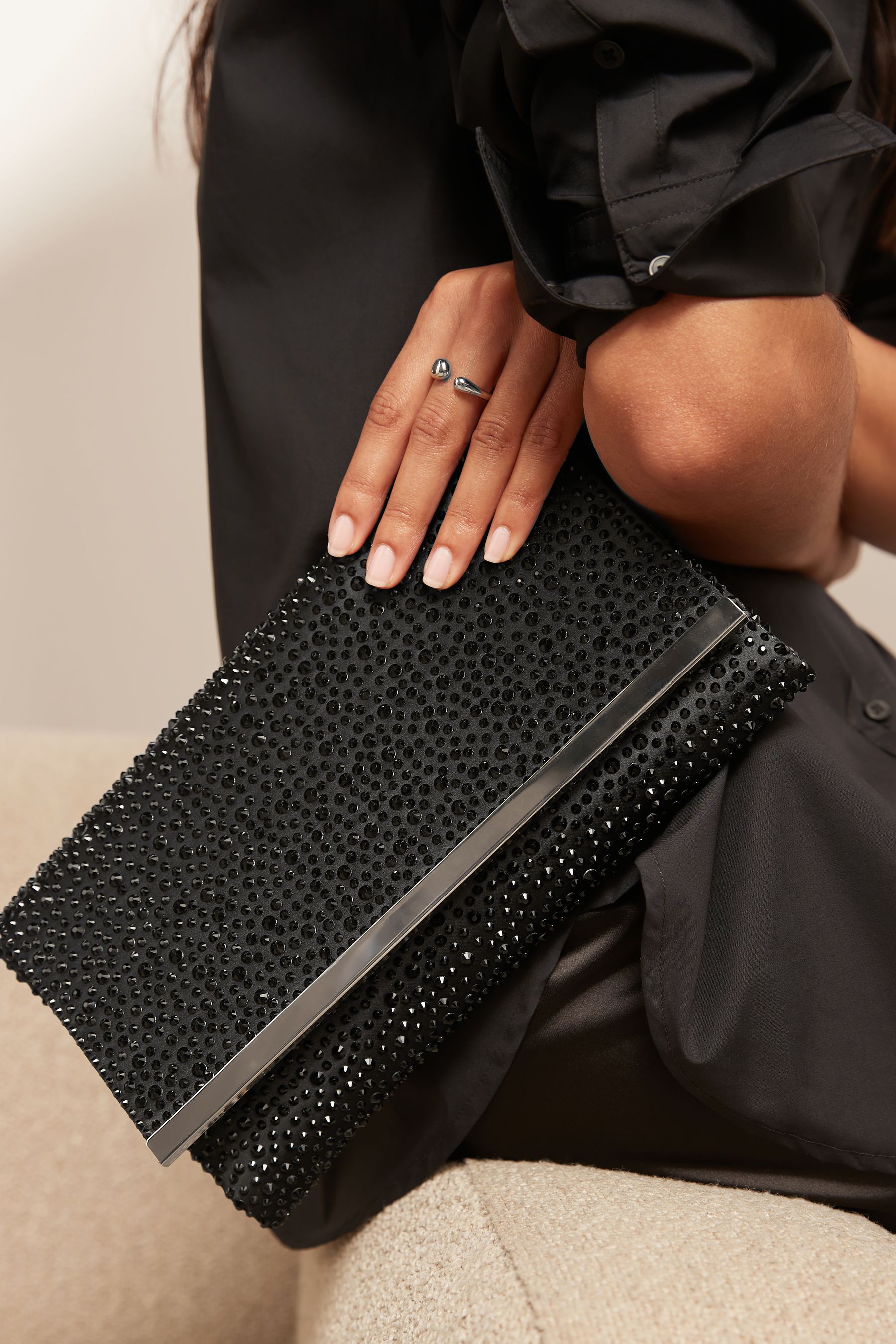 Buy Black Sparkle Clutch Bag With Detachable Cross Body Chain from the Next UK online shop