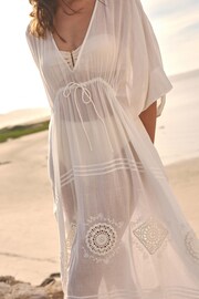 White Embroidered Maxi Kaftan - Image 4 of 9