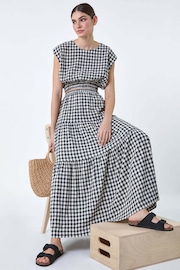 Roman Black Gingham Check Tiered Maxi Skirt - Image 1 of 5