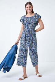 Roman Blue Animal Print Belted Jumpsuit - Image 2 of 5