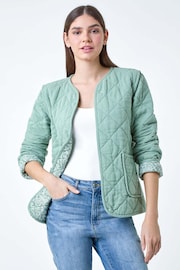 Roman Green Floral Print Lining 100% Cotton Quilted Jacket - Image 1 of 5