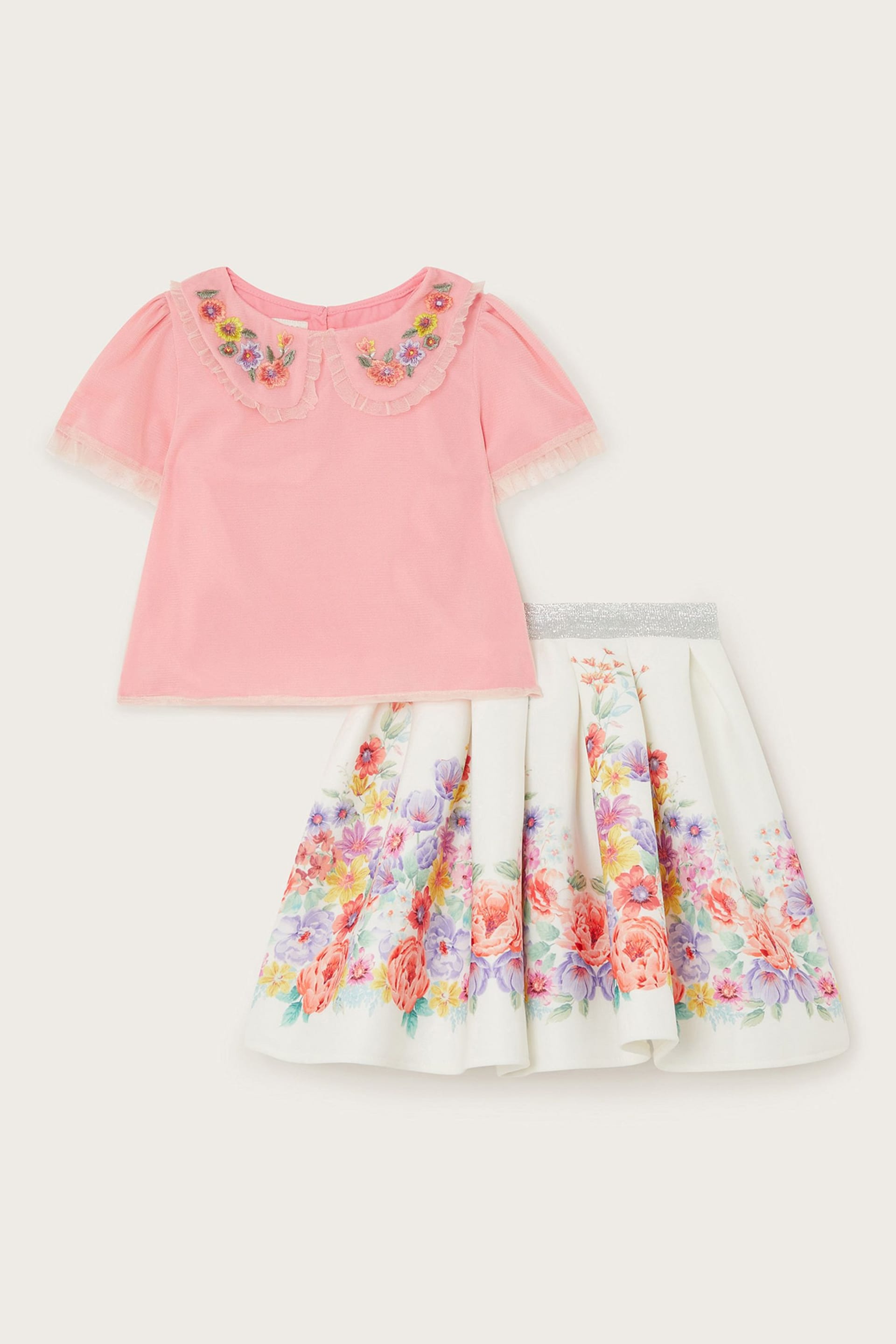 Monsoon Pink Collared Top and Skirt Set - Image 1 of 3