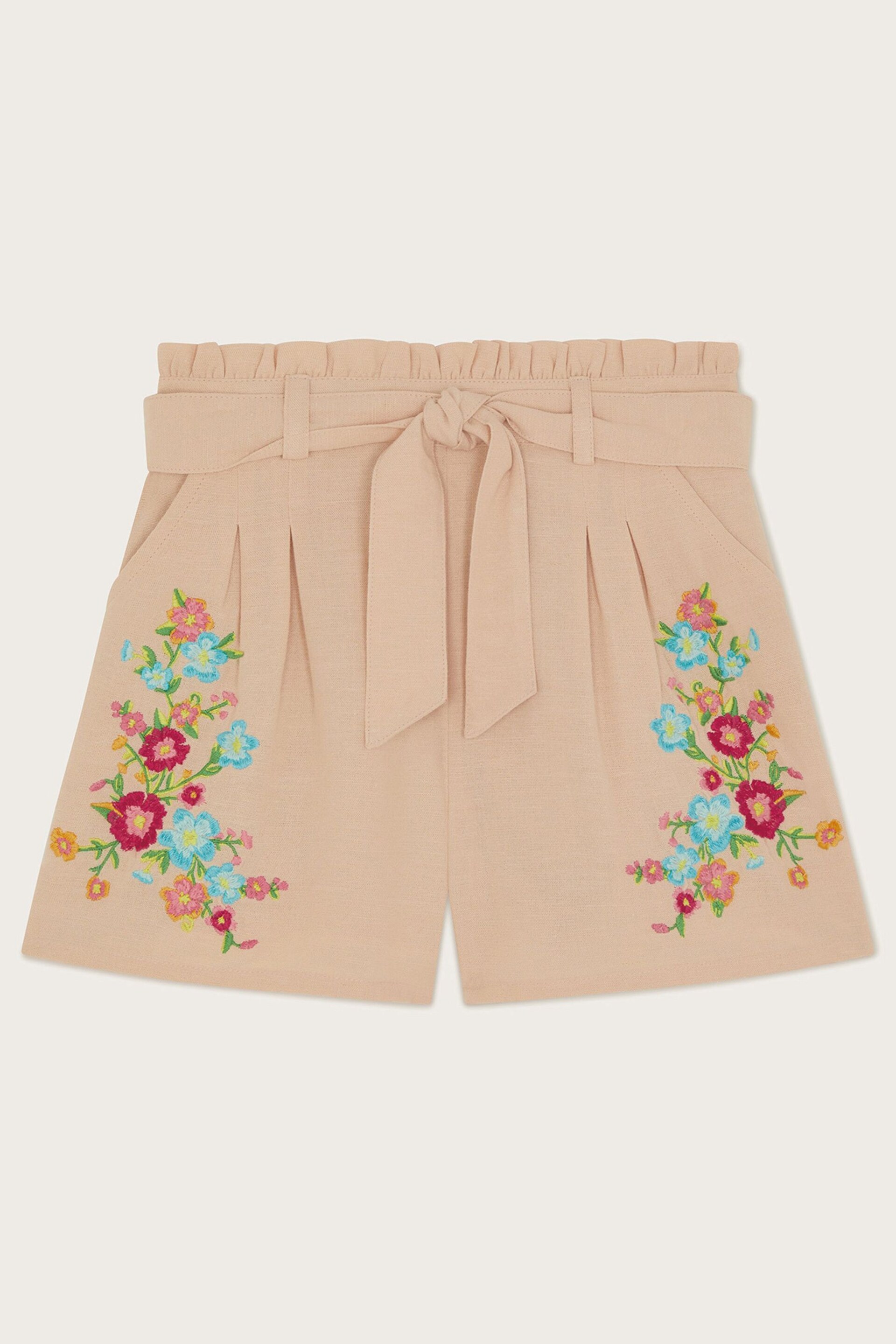 Monsoon Natural Embroidered Paperbag Shorts - Image 1 of 3