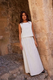 Ro&Zo Stripe Linen Ivory White Skirt - Image 4 of 5
