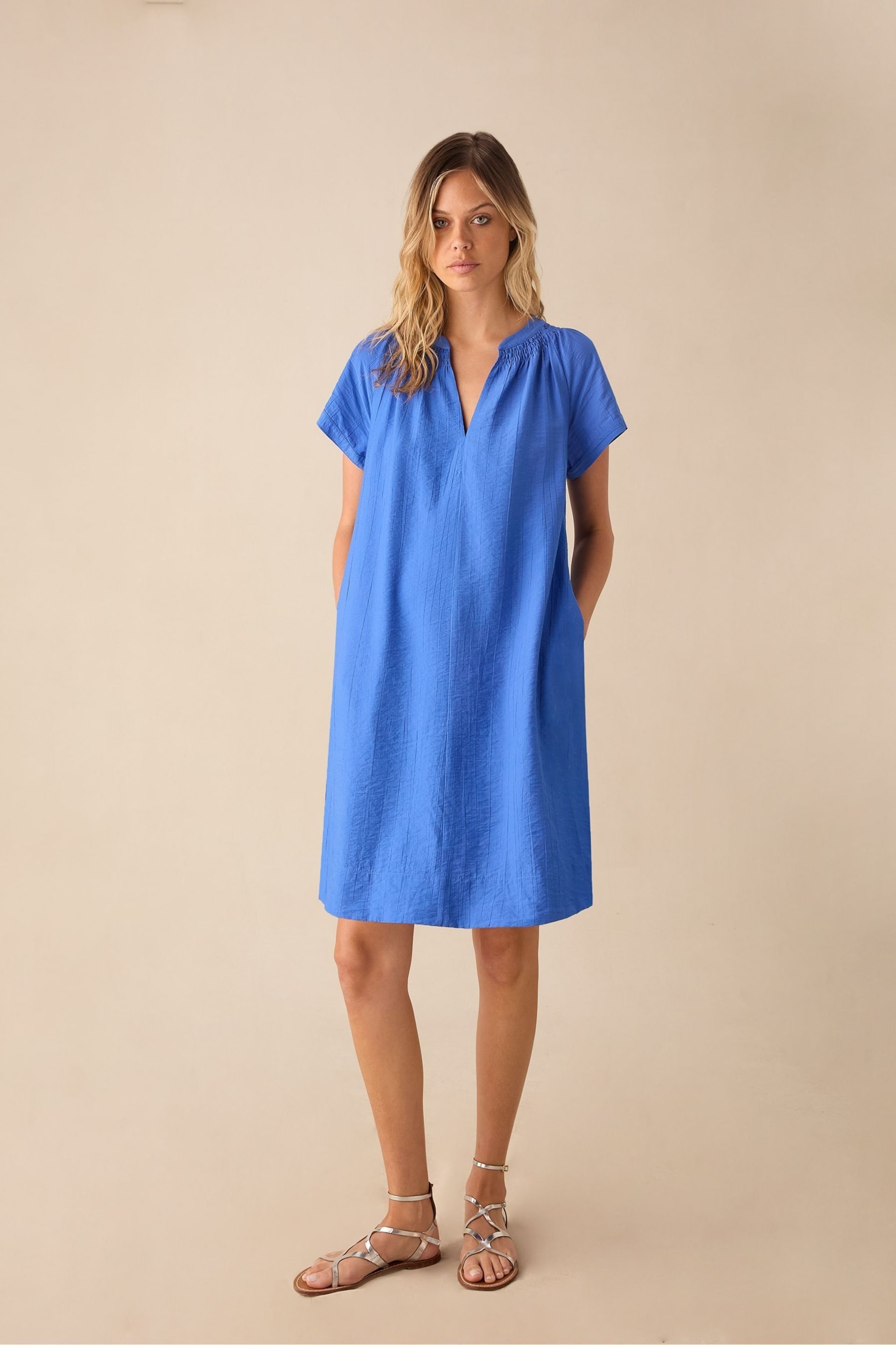 Ro&Zo Blue Gathered Neck Short Dress - Image 1 of 3