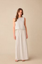 Ro&Zo Petite Stripe Linen Ivory White Skirt - Image 1 of 3