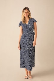 Ro&Zo Navy Blue Dash Print Wrap Midi Dress - Image 1 of 5