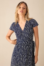 Ro&Zo Navy Blue Dash Print Wrap Midi Dress - Image 2 of 5