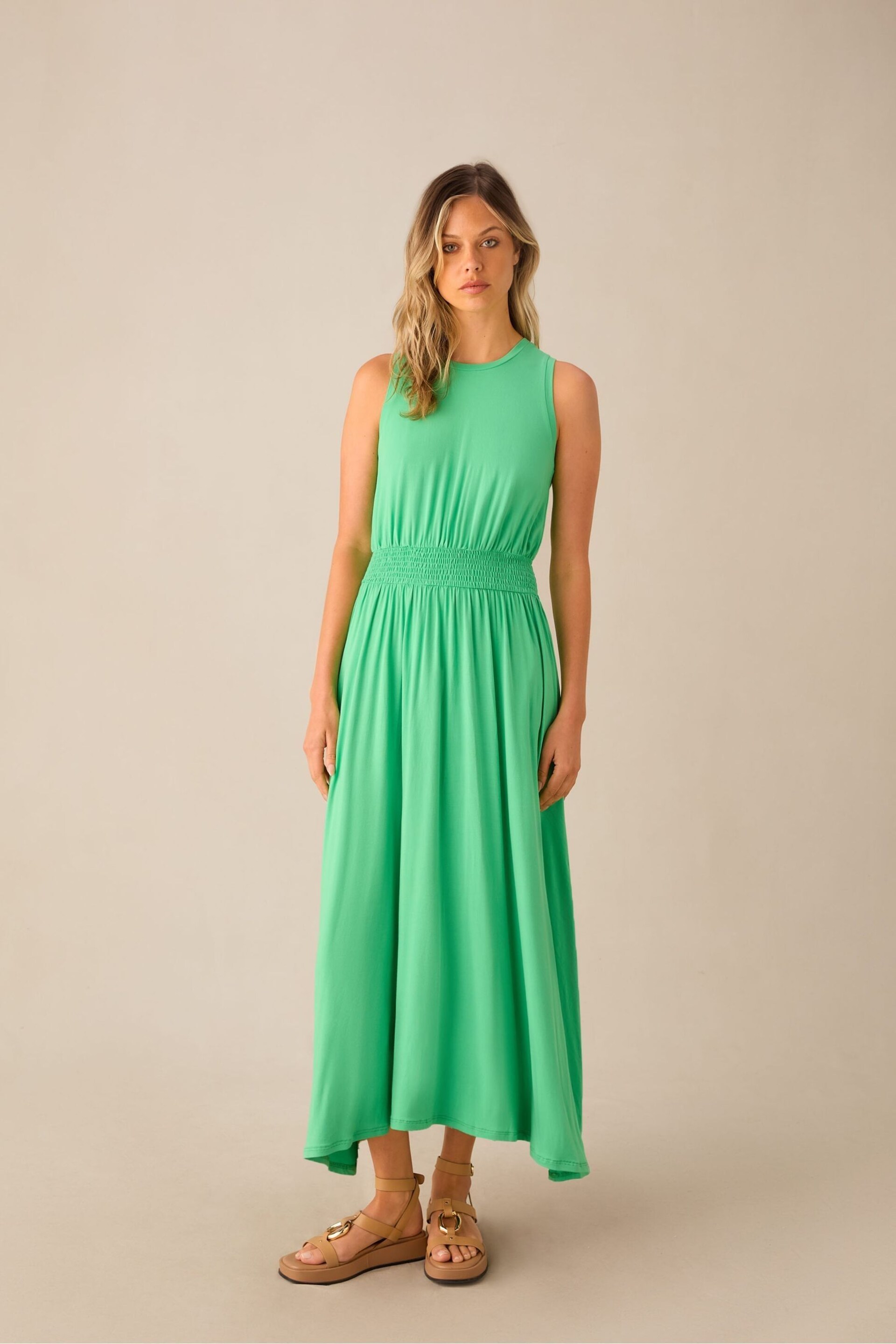 Ro&Zo Green Jersey Shirred Waistband Dress - Image 3 of 5