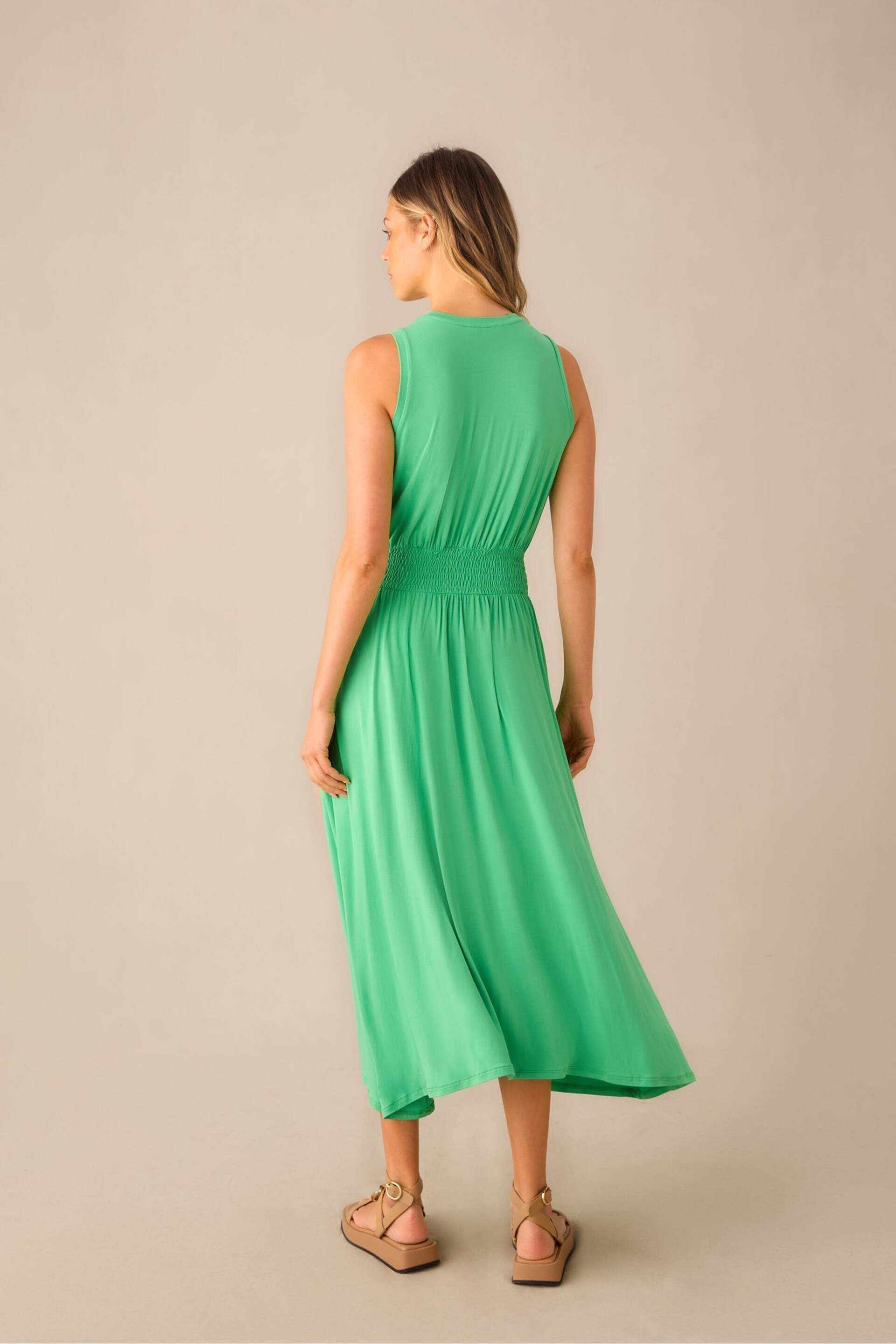 Ro&Zo Green Jersey Shirred Waistband Dress - Image 4 of 5