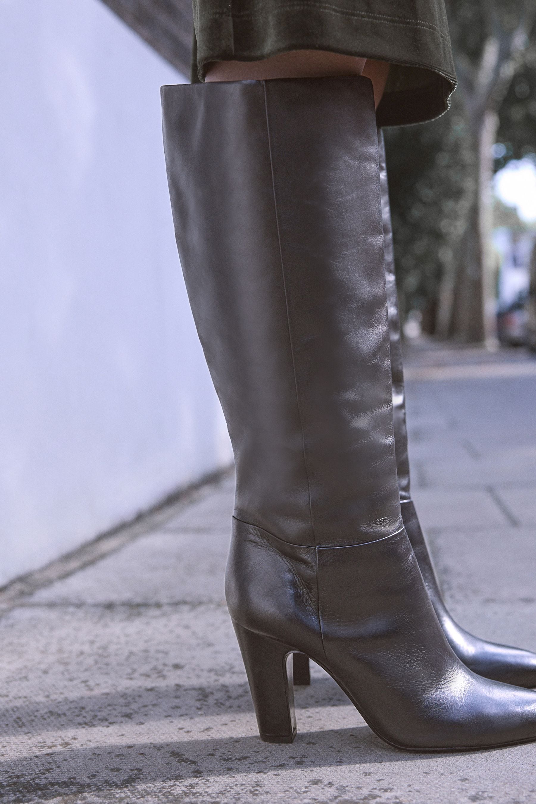 Buy Black Leather Premium Knee High Heeled Boots from the Next UK online shop