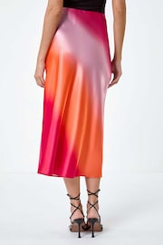 Dusk Orange Ombre Print Satin Midi Skirt - Image 3 of 5