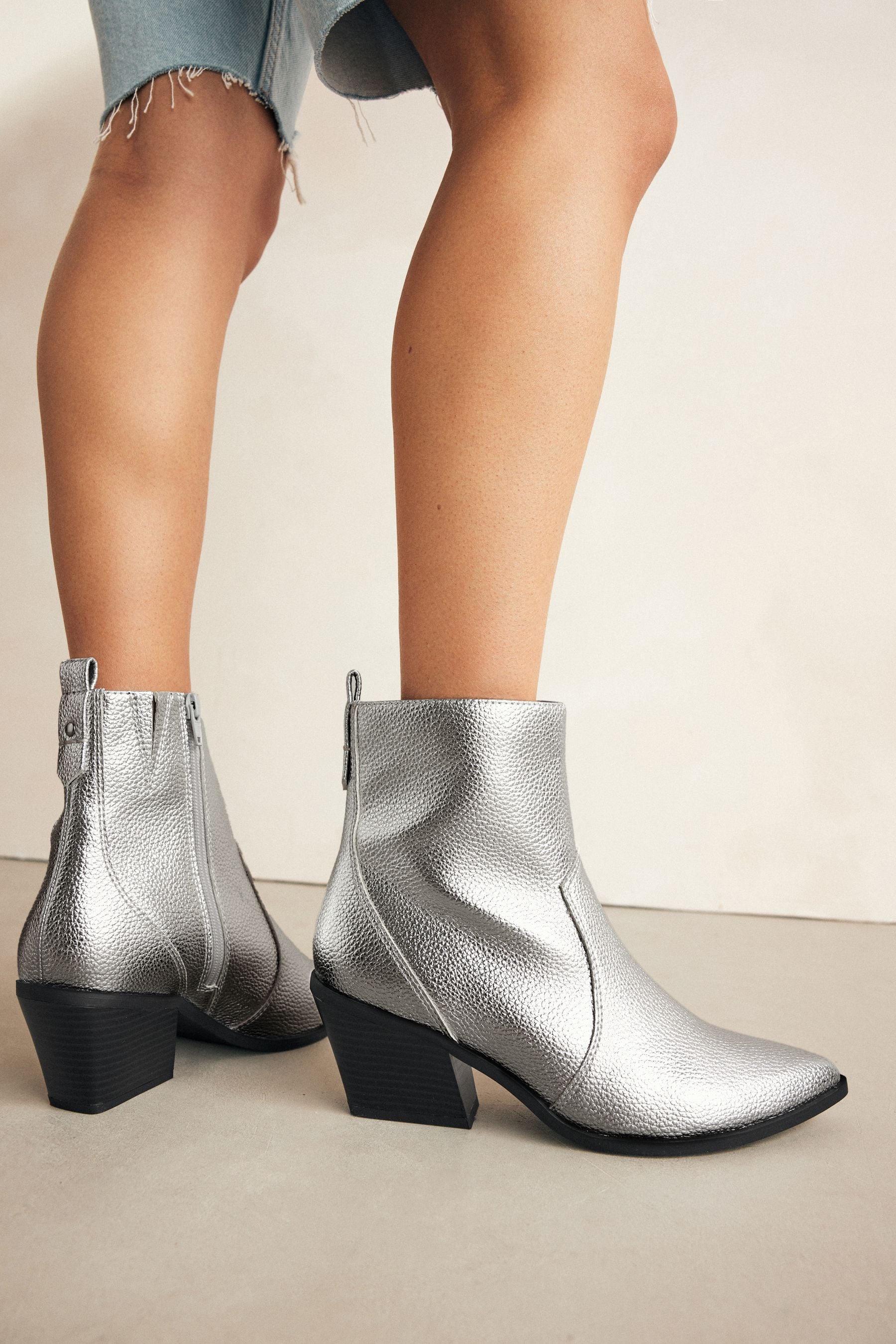 Buy Silver Standard Wide Fit Forever Comfort Cowboy Western Ankle Boots from the Next UK online shop