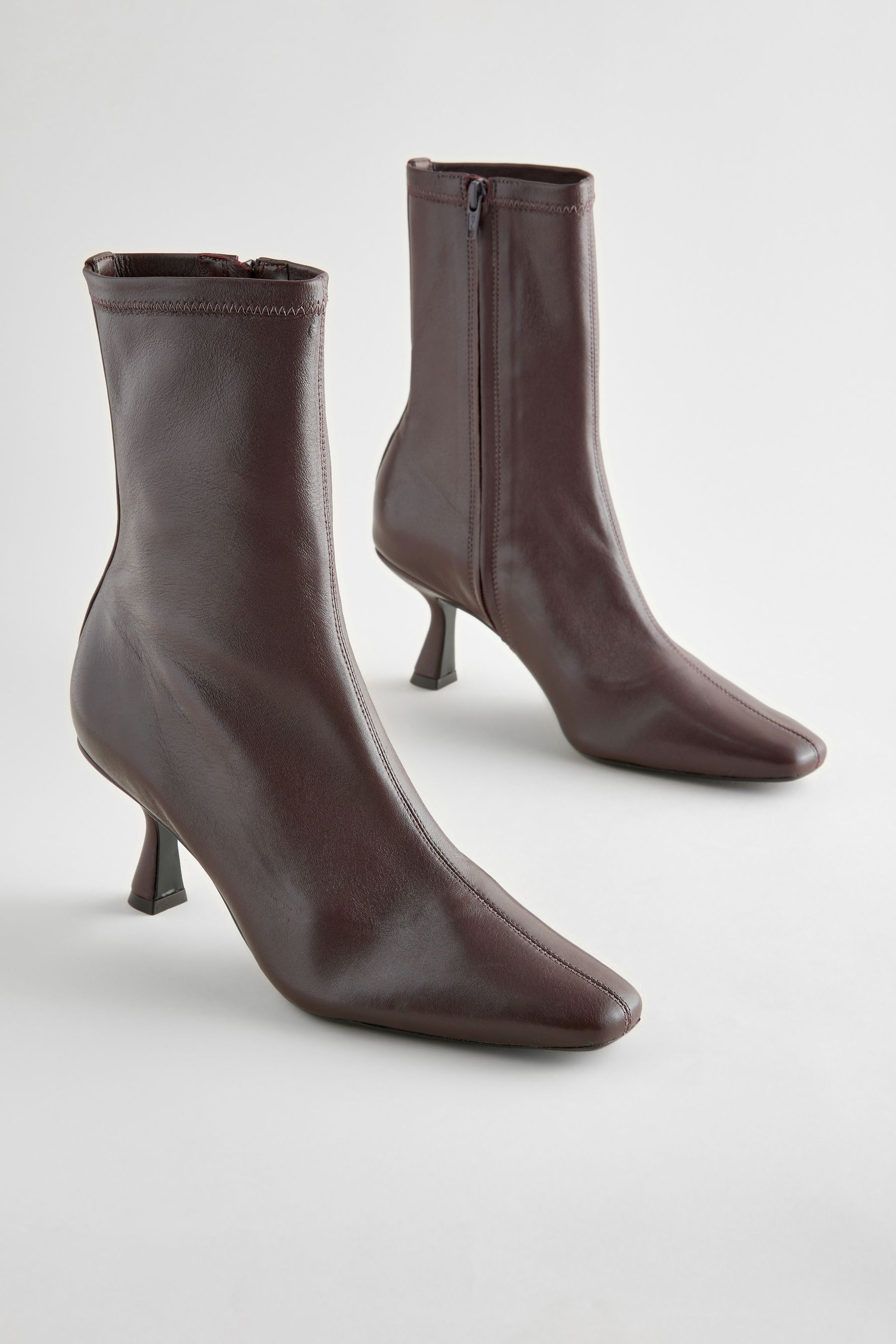 Buy Chocolate Brown Leather Premium Ankle Sock Boots from Next Luxembourg