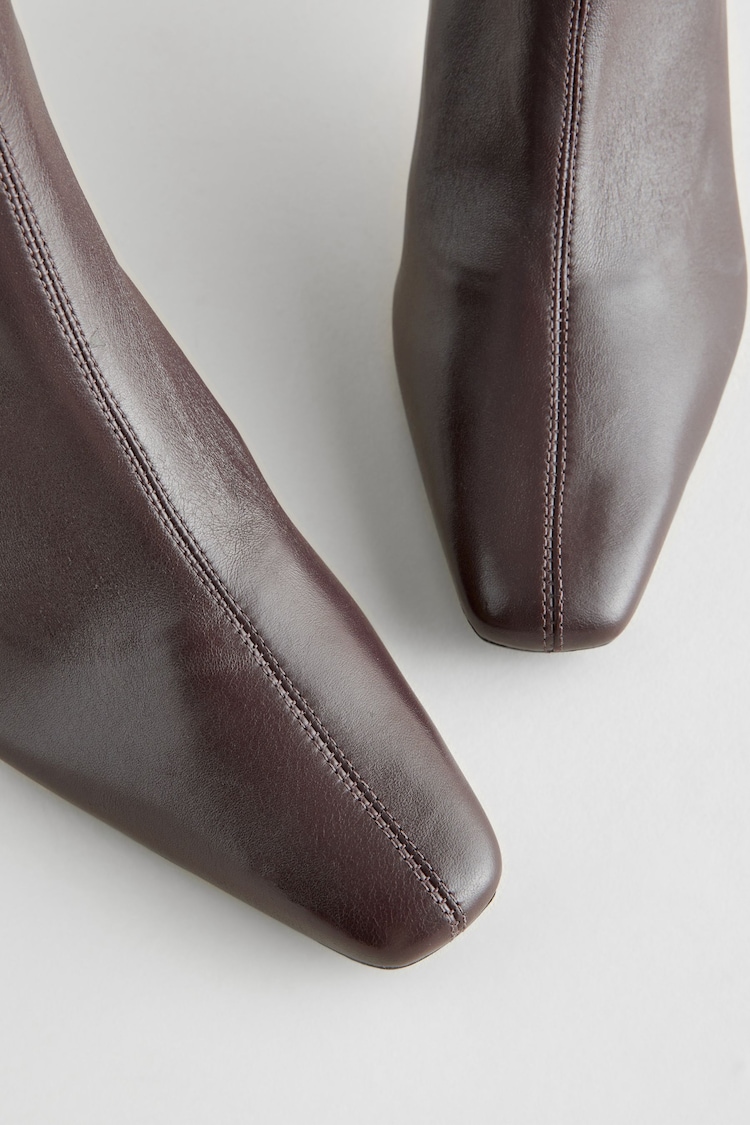 Chocolate Brown Leather Premium Ankle Sock Boots - Image 3 of 3