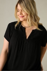 Live Unlimited Curve Crinkle Shirred Shoulder Black Top - Image 2 of 4