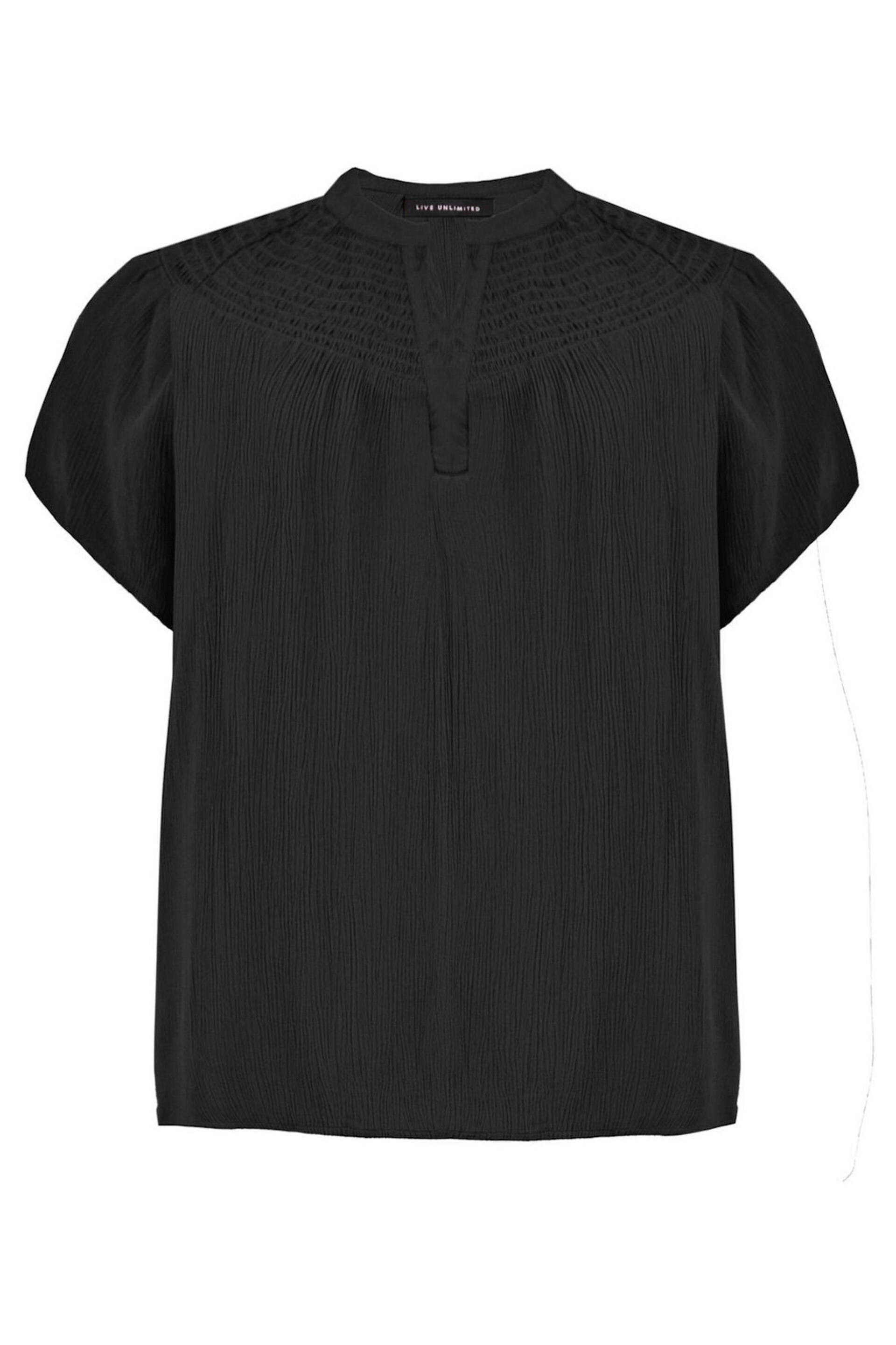 Live Unlimited Curve Crinkle Shirred Shoulder Black Top - Image 4 of 4