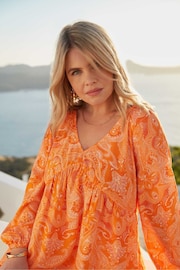 Live Unlimited Orange Curve Paisley V-Neck Tunic - Image 1 of 5