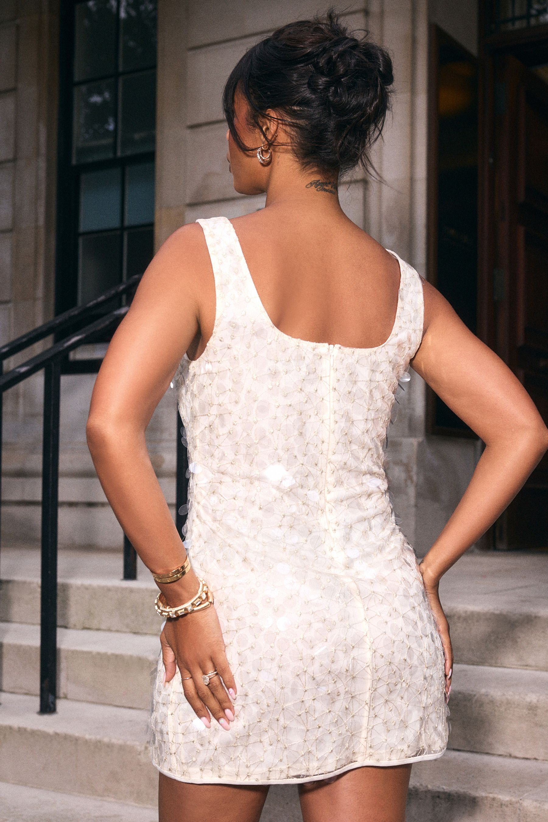 Buy Cream Rochelle Square Neck Sequin Mini Dress from the Next UK online shop