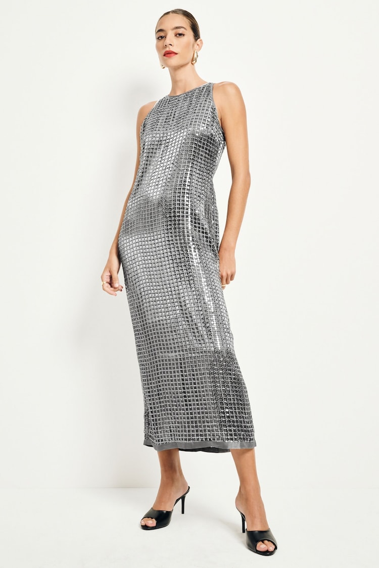 Silver Sequin Racer Midi Dress - Image 1 of 8