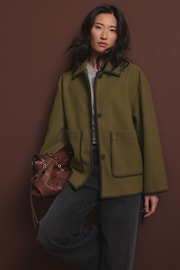 Olive Green Embroidered Stitch Jacket - Image 3 of 9