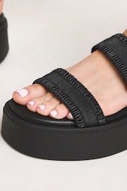 Simply Be Black Stretched Ruched Strappy Flatform Sandals in Wide Fit - Image 4 of 4