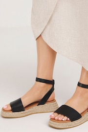 Simply Be Black Low Espadrille Wedge Two Part Sandals in Wide Fit - Image 1 of 4