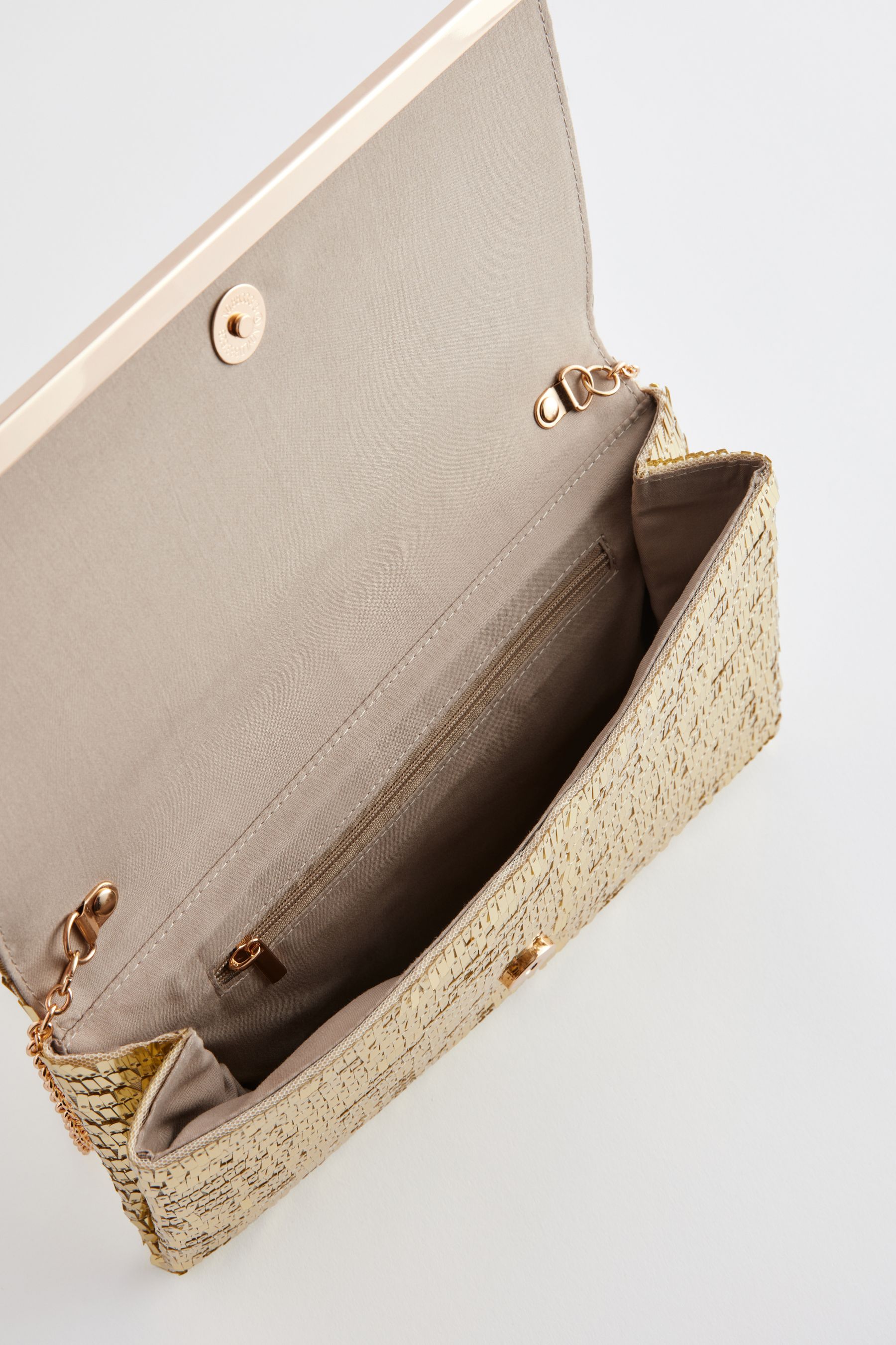 Buy Gold Sequin Clutch Bag With Detachable Cross Body Chain from Next Luxembourg