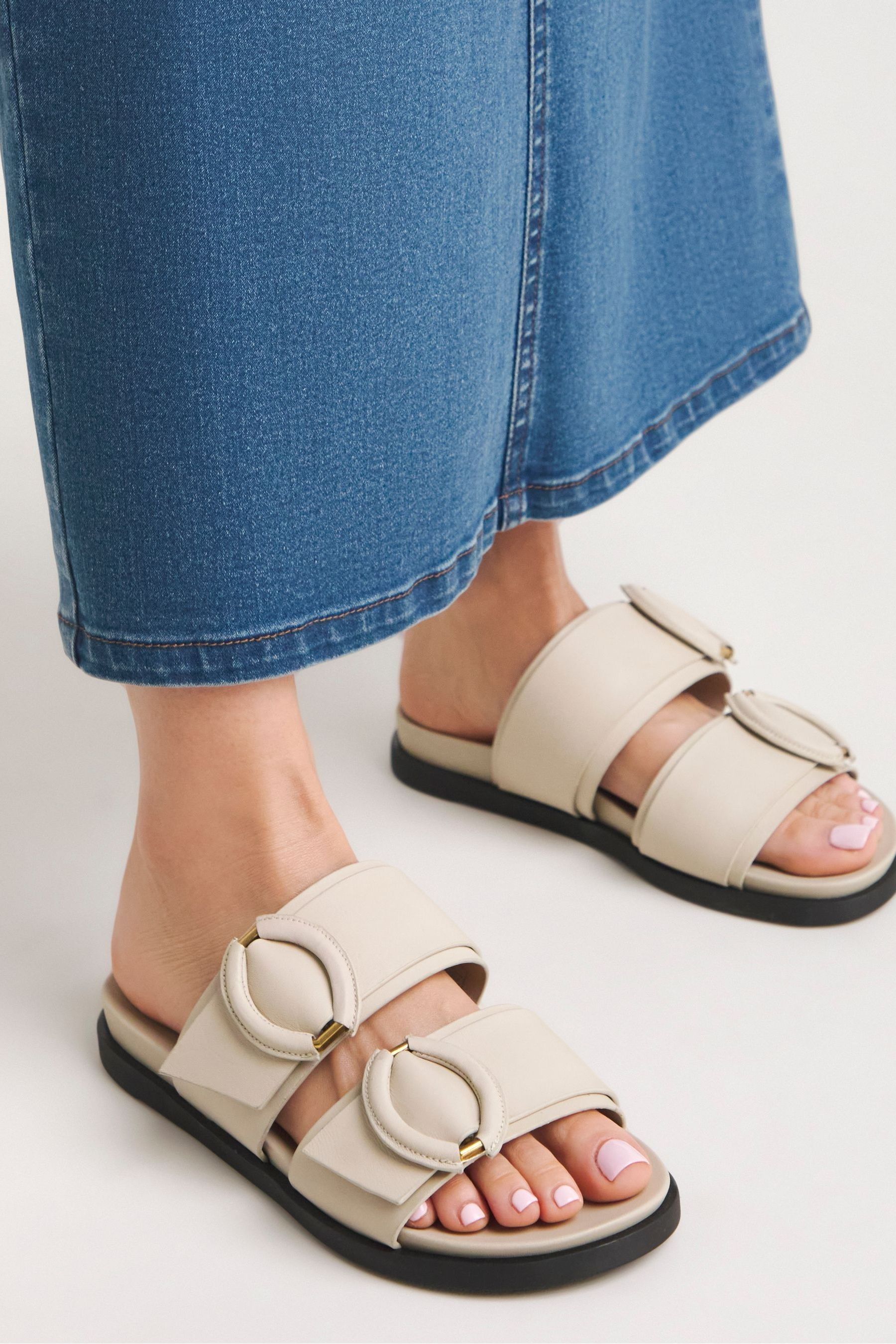 Buy JD Williams Natural Anthology Leather Slides in Wide Fit from Next Malta