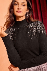 Love & Roses Black Sequin Cosy Crew Neck Longline Jumper - Image 2 of 4