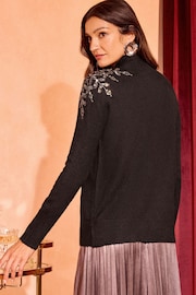 Love & Roses Black Sequin Cosy Crew Neck Longline Jumper - Image 4 of 4