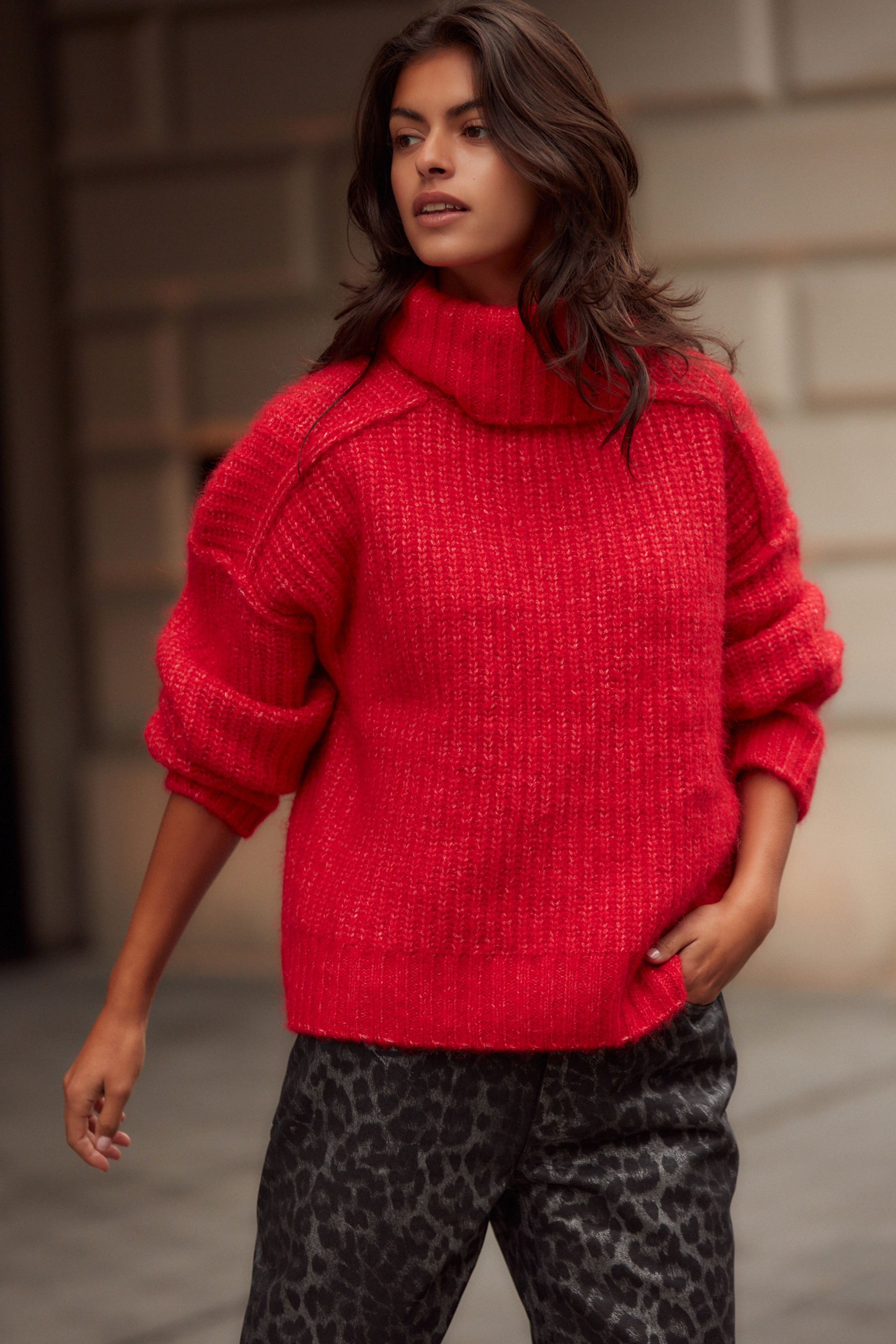 Red chunky knit jumper cheap