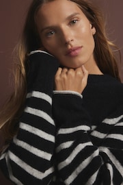 Black White Stripe Soft Touch Crew Neck Knitted Jumper with Alpaca - Image 5 of 8