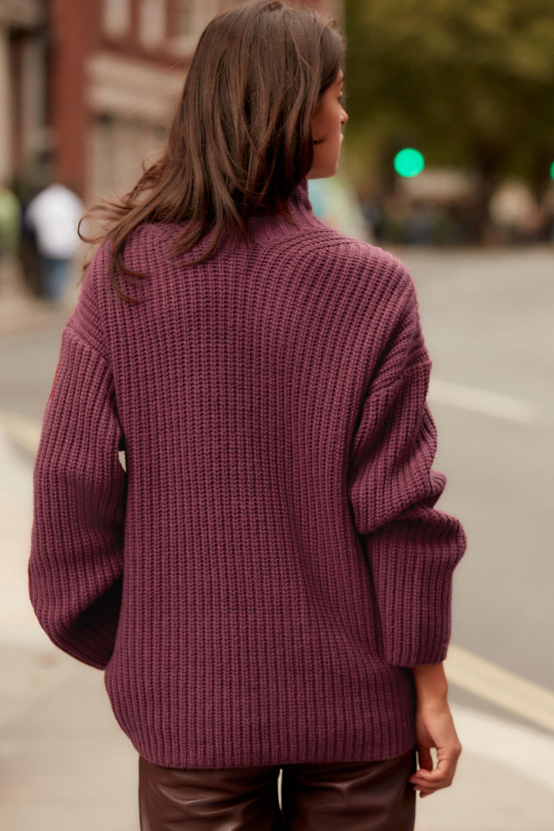 Buy Red Burgundy Roll High Neck Ribbed Longline Knitted Jumper with Wool from Next Ireland