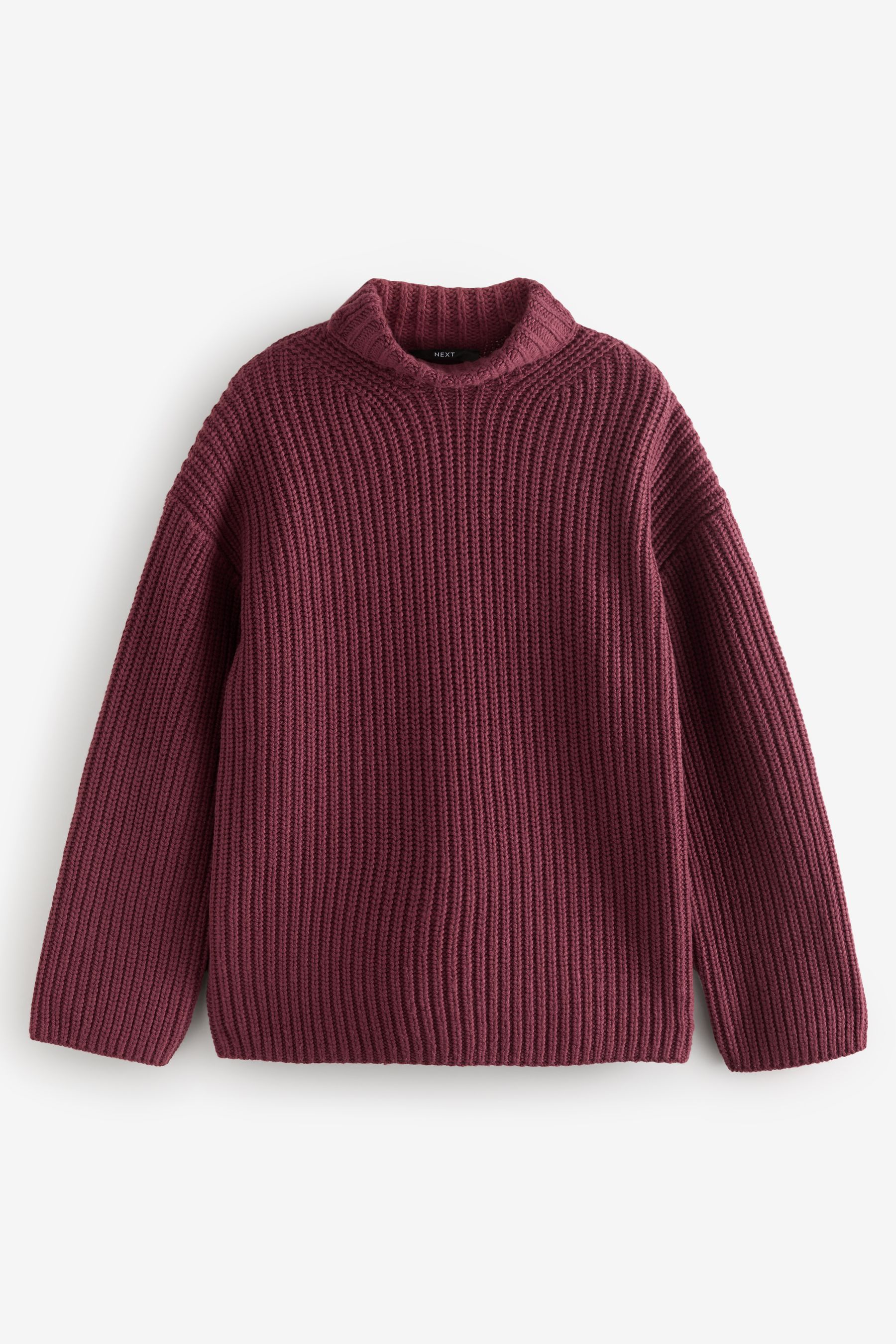 Buy Red Burgundy Roll High Neck Ribbed Longline Knitted Jumper with Wool from Next Ireland