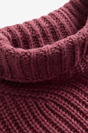 Red Burgundy Roll High Neck Ribbed Longline Knitted Jumper with Wool - Image 7 of 7