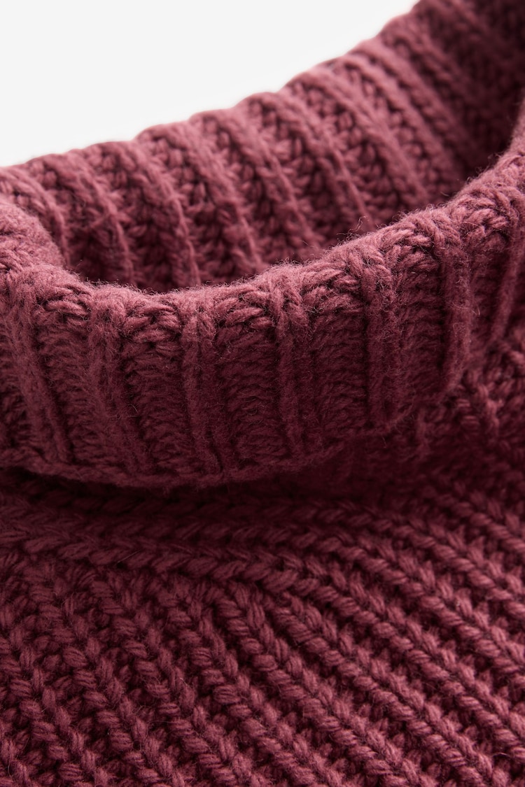 Red Burgundy Roll High Neck Ribbed Longline Knitted Jumper with Wool - Image 7 of 7