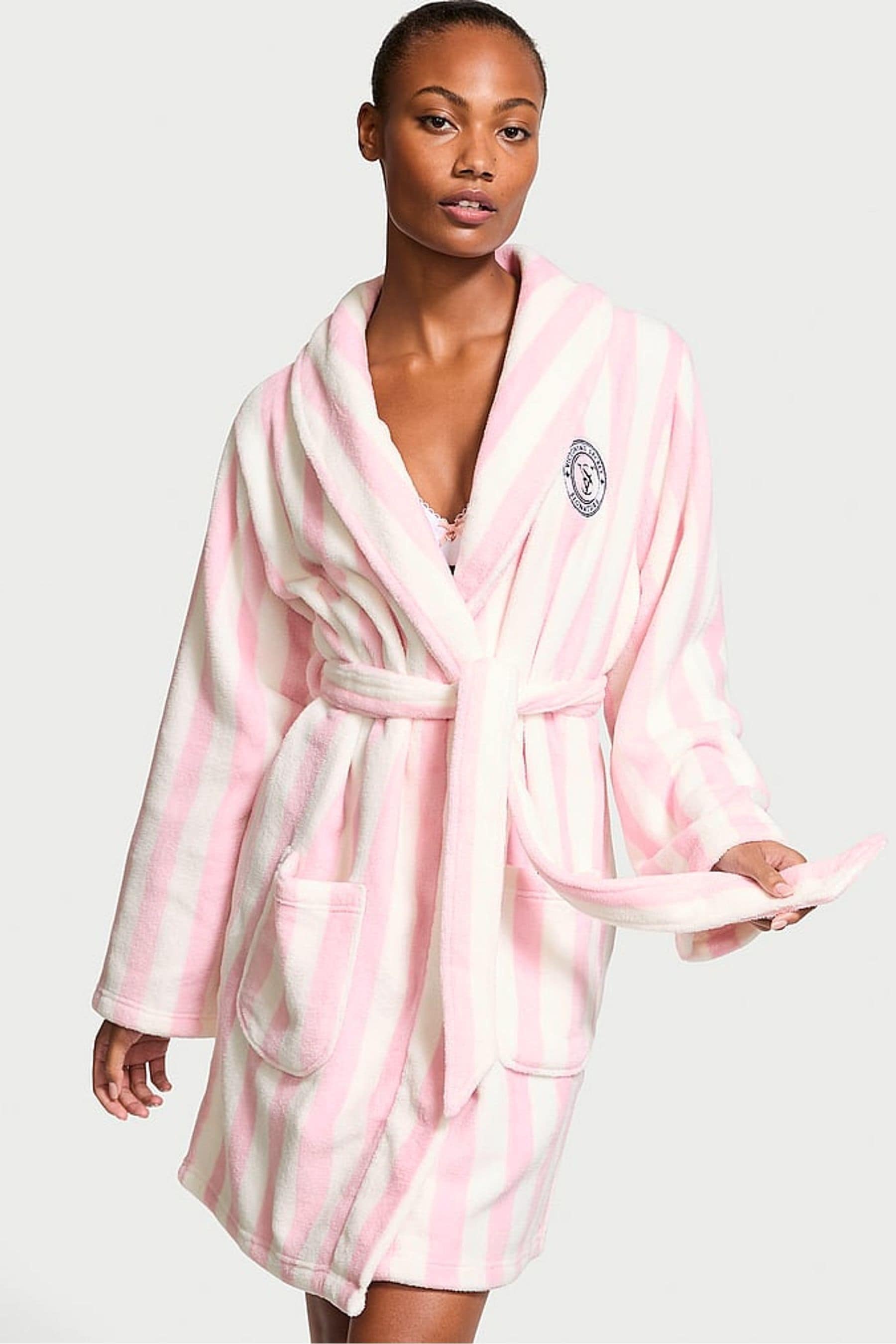Buy Victoria s Secret Pink Stripe Cosy Short Dressing Gown from the Next UK online shop