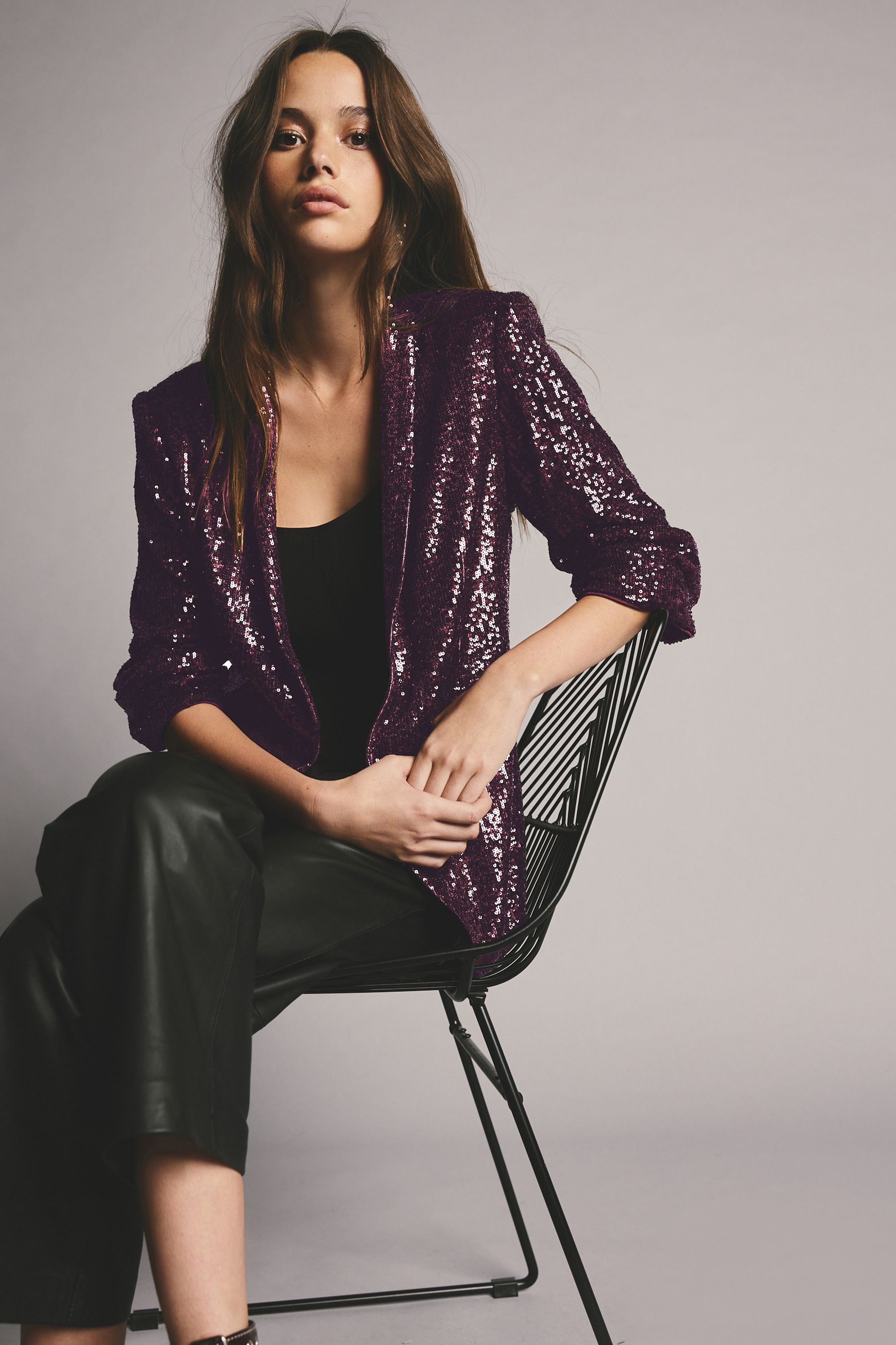 Buy Burgundy Red Sequin Ruched Sleeve Blazer from the Next UK online shop