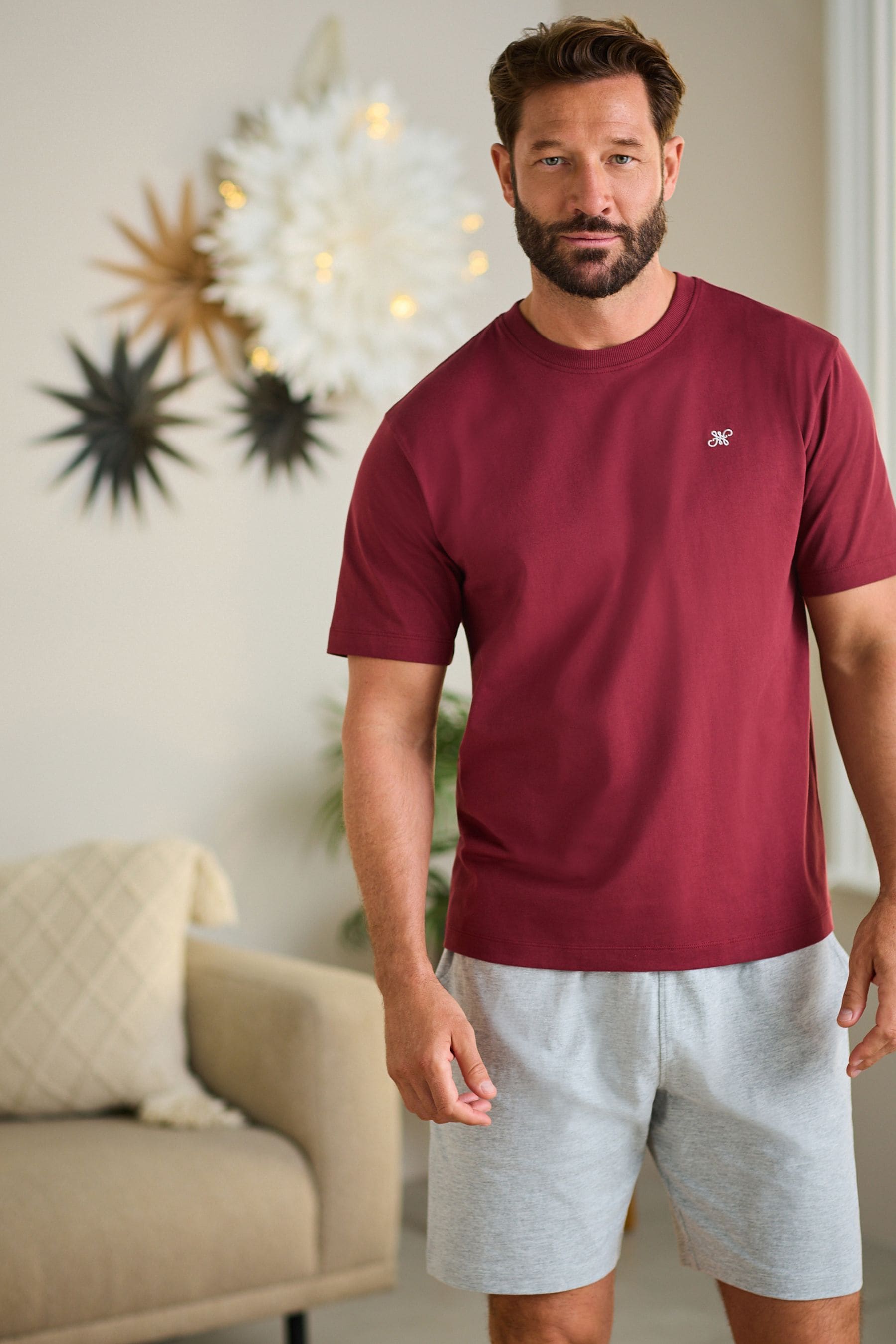 Buy Berry Red Grey Jersey Pyjamas Shorts Set from the Next UK online shop