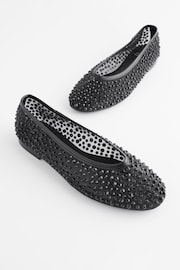 Black Forever Comfort® Round Toe Mesh Jewel Ballerinas Shoes - Image 1 of 3