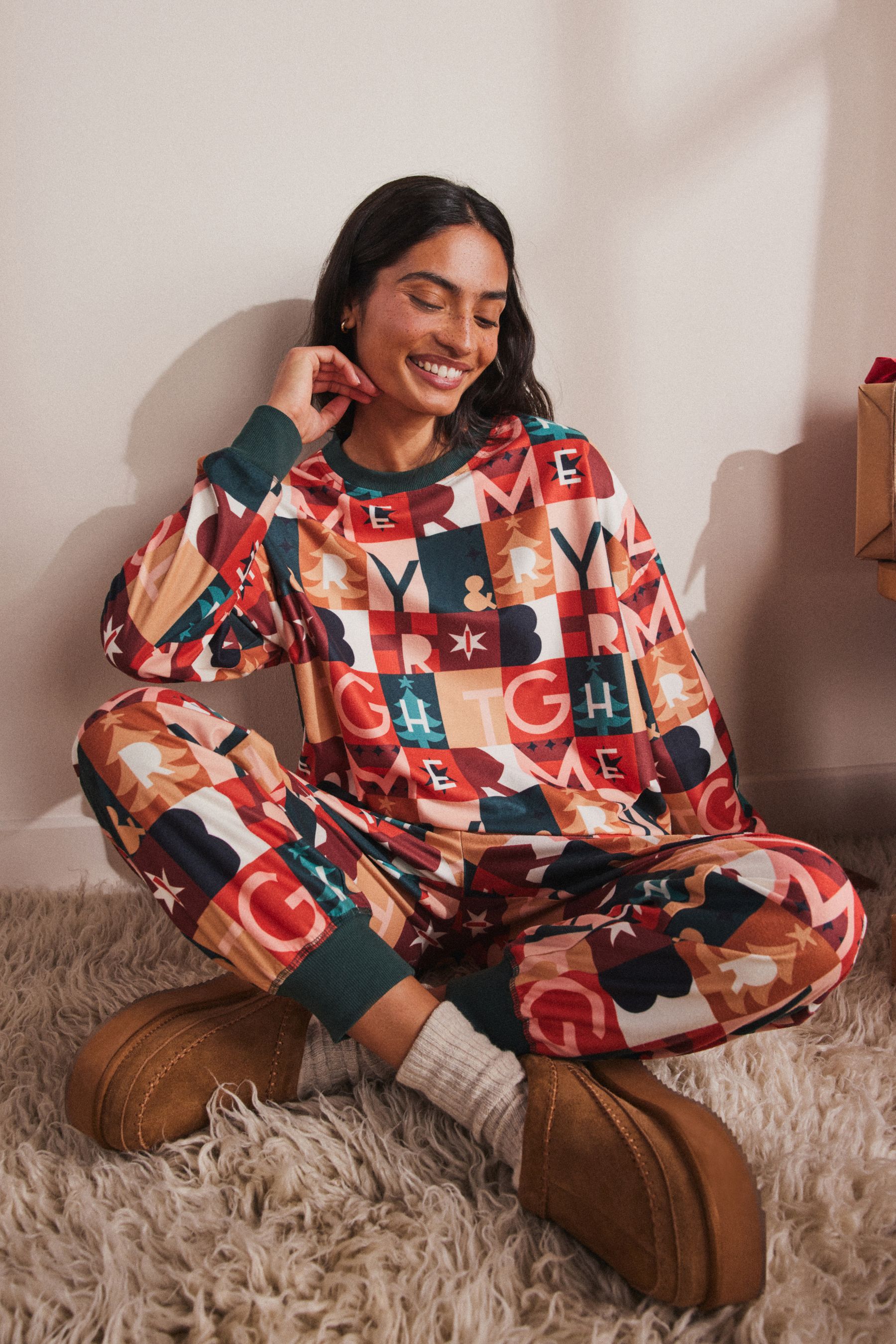 Buy Orange Merry Bright Cosy Long Sleeve Pyjamas from Next Luxembourg