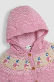 JoJo Maman Bébé Pink Peter Rabbit Fairisle Pattern Cosy Hooded Baby Cardigan - Image 5 of 5