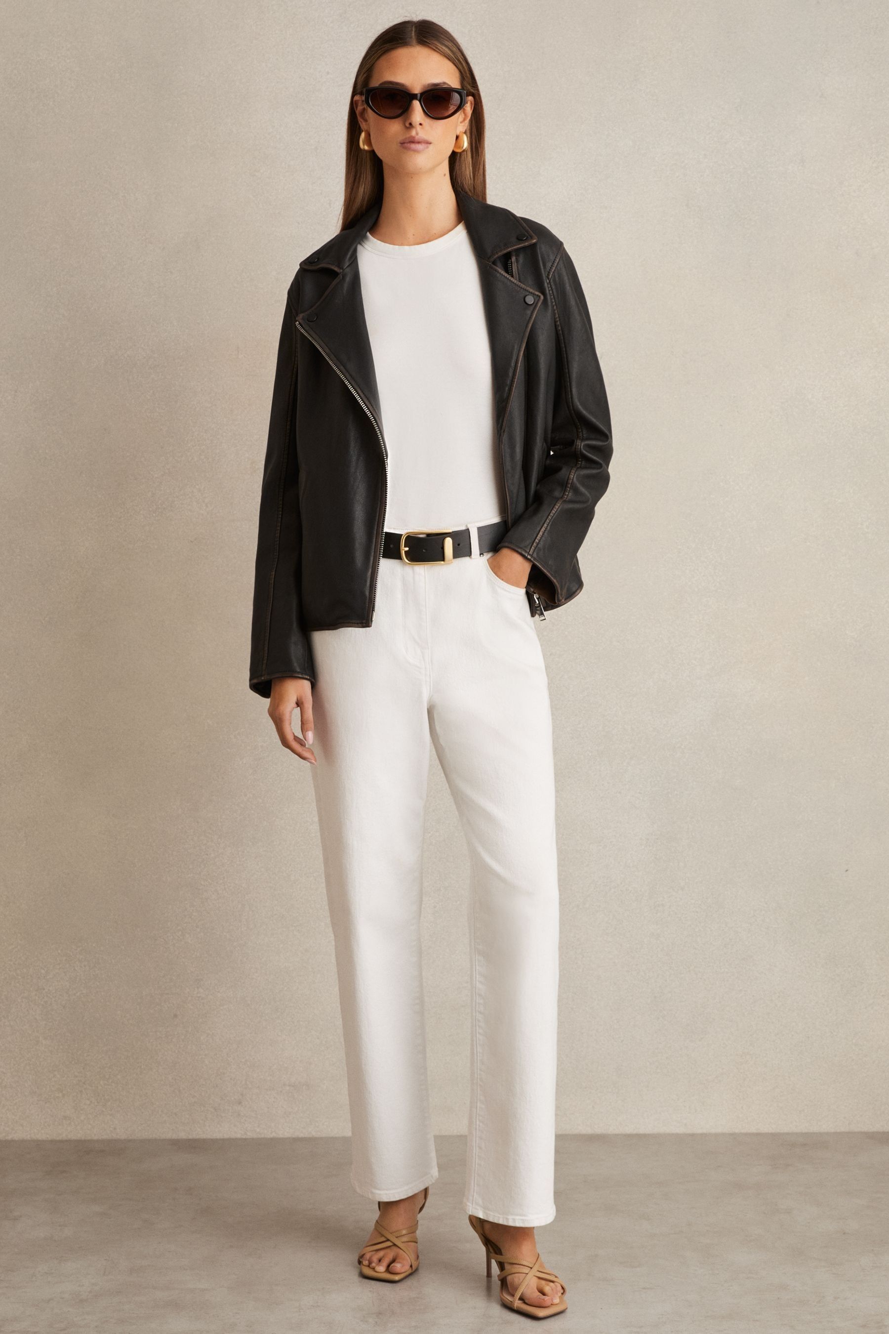 Buy Reiss Black Beau Relaxed Leather Biker Jacket from the Next UK online shop