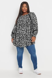 Yours Curve Black Pleated Front Long Sleeve Boho Top - Image 2 of 4