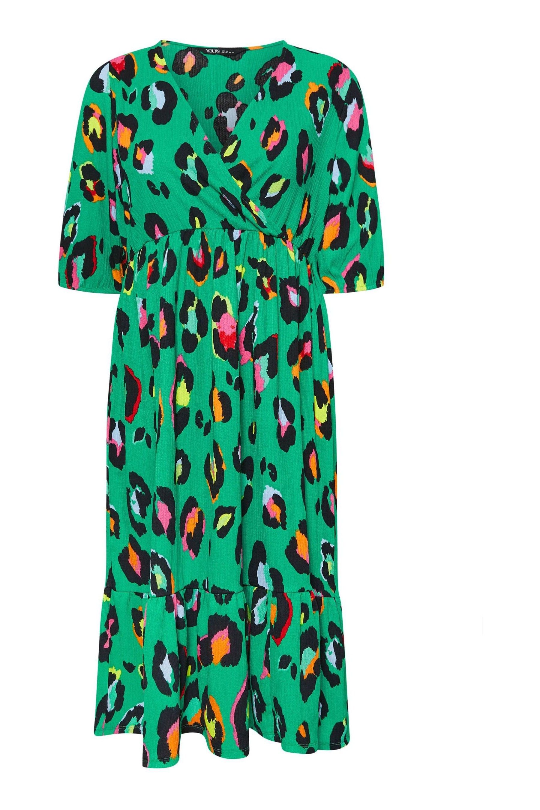 Buy Yours Curve Green Limited Collection Leopard Print Textured Wrap Dress from the Next UK online shop