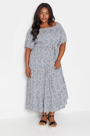 Yours Curve Blue Ditsy Floral Tiered Maxi Dress - Image 2 of 5