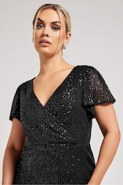 Yours Curve Black Sequin Wrap Shift Dress - Image 2 of 6