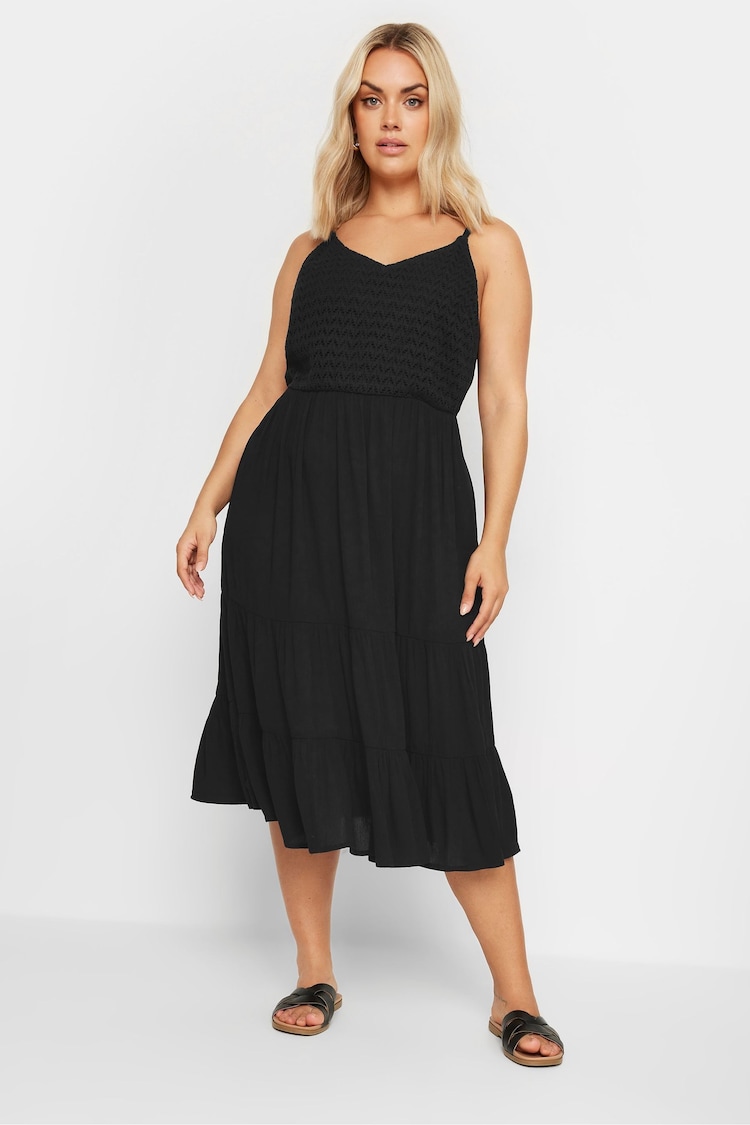 Yours Curve Black Crochet Crinkle Midaxi Dress - Image 3 of 5