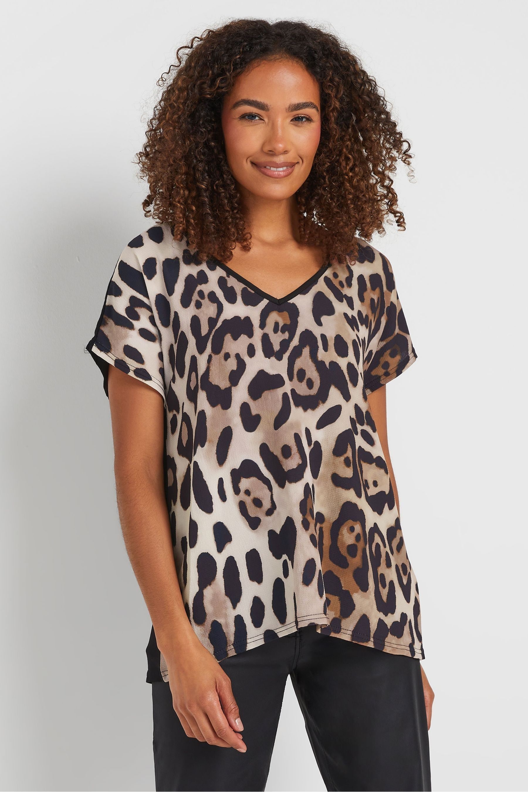 Animal print v neck sweater top